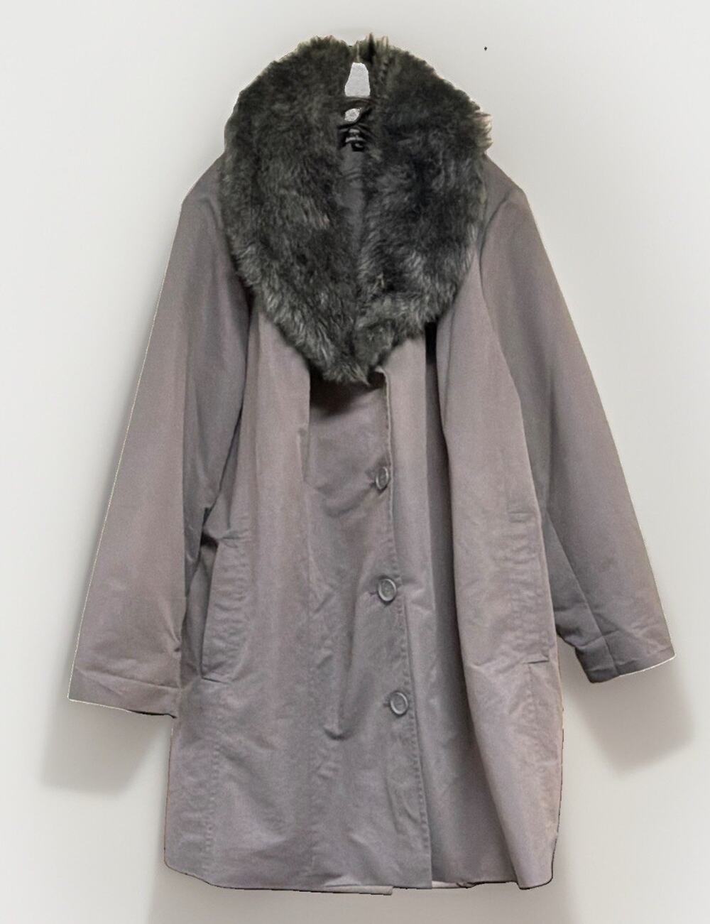 Dennis Basso Women 3X Gray Removable Faux Fur and Liner Luxury Glam Hollywood